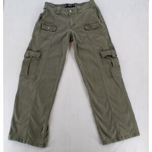 Hollister Cargo Pants Womens 2/26 Regular Baggy Wide Leg Low Rise Green